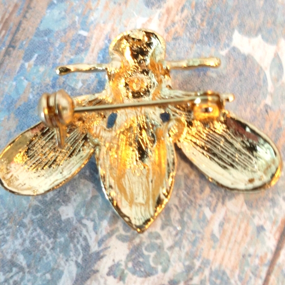 Enamel Bee Rhinestone Brooch - Picture 4 of 6